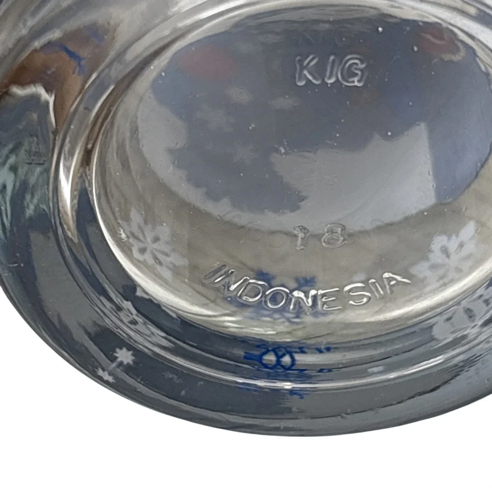 KIG Indonesia Snowman Christmas Glasses Set of‎ 4 Blue White Winter Highball 6in